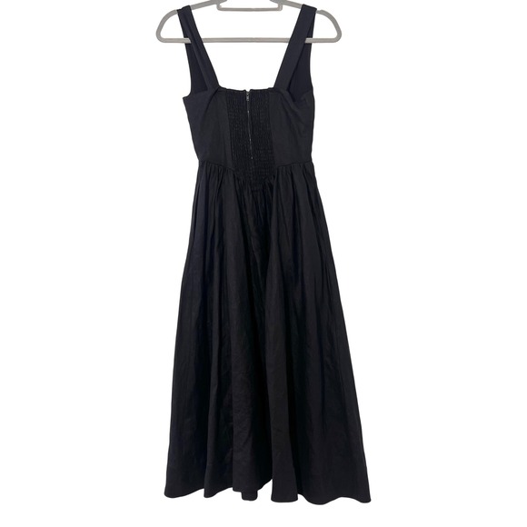 Reformation Balia Black Linen Midi Dress Sweetheart Neck Smocked Cottage Size 0 - Picture 2 of 7
